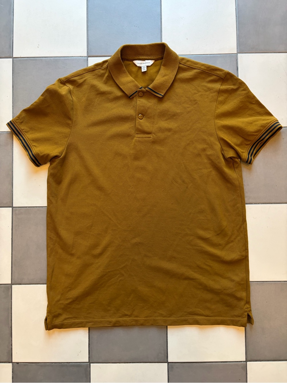 Club Monaco Mustard Retro Tipped Polo Shirt in Cotton Piqué